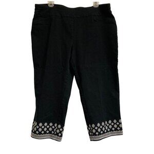 Women's CROFT & BARROW Effortless Stretch Capri Embroidered Black Pants Size 16